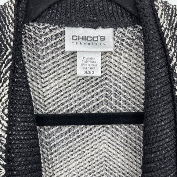 Chicos Travelers Chevron Print Mesh Open Cardigan Size L Black White Lightweight - Picture 4 of 11